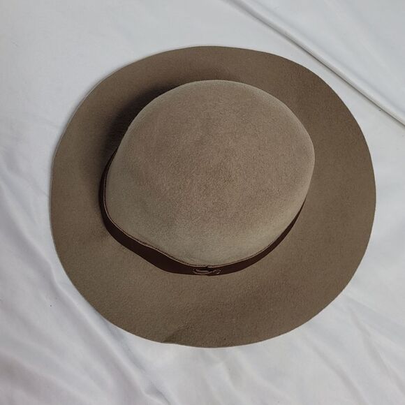 HAT‎ ATTACK fedora tan wool hat with brown leather strap detail main image 8